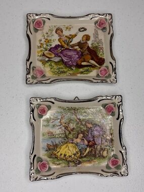 Dresden Porcelain Vintage Trinket Dishes Wall Decor Set of Two